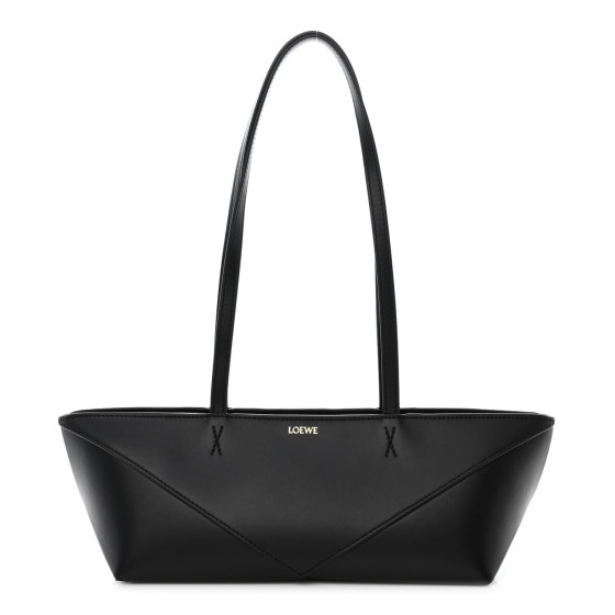 LOEWE Shiny Calfskin Mini Cropped Puzzle Fold Tote Black