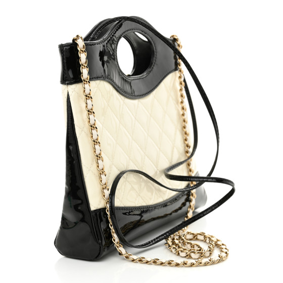 CHANEL Patent Calfskin Quilted Mini 31 Shopping Bag White