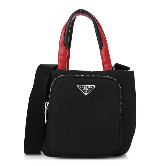 PRADA Tessuto Nylon Pocket Small Cargo Tote Black Rosso