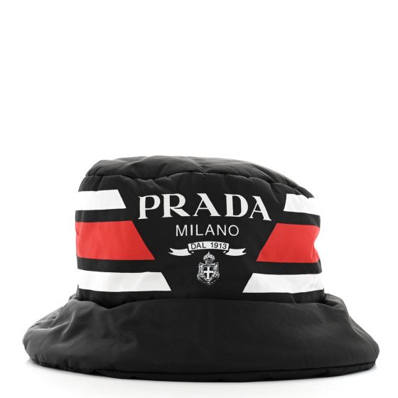★PRADA★ Triangle Logo Padded Nylon Bucket Hat Black 2HC248 PRADA Re-Nylon Triangle Logo Padded Mens Bucket Hat XL Black