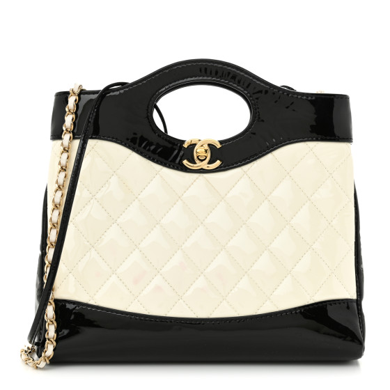 CHANEL Patent Calfskin Quilted Mini 31 Shopping Bag White