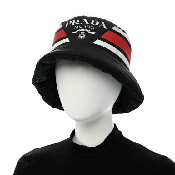 PRADA Re-Nylon Triangle Logo Padded Mens Bucket Hat XL Black