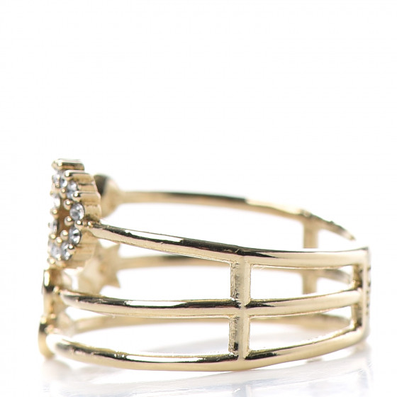 CHRISTIAN DIOR Metal Crystal Shiny-D Ring L Gold 759699