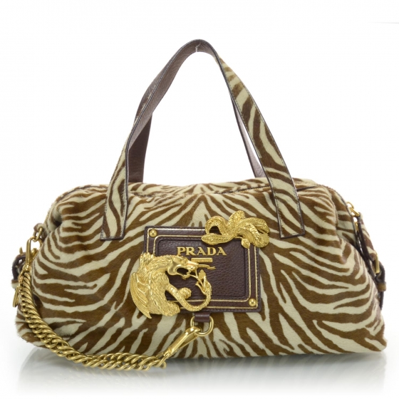 PRADA Calf Hair Zebra Print Shoulder Bag White Bruciato