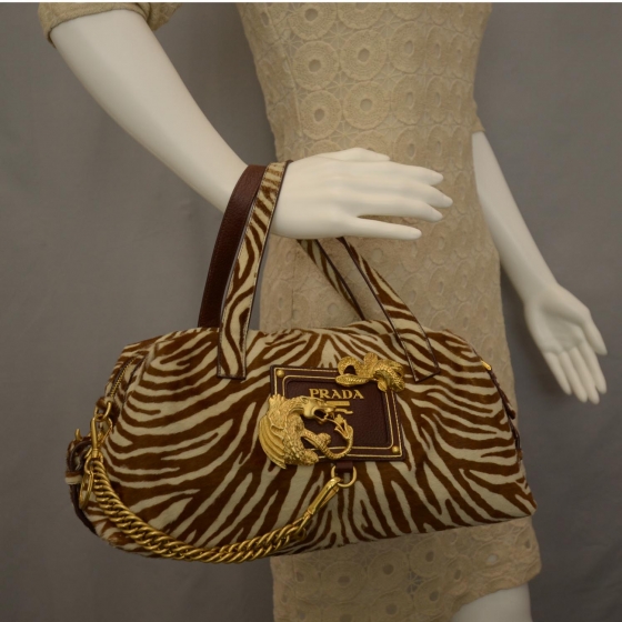 PRADA Calf Hair Zebra Print Shoulder Bag White Bruciato