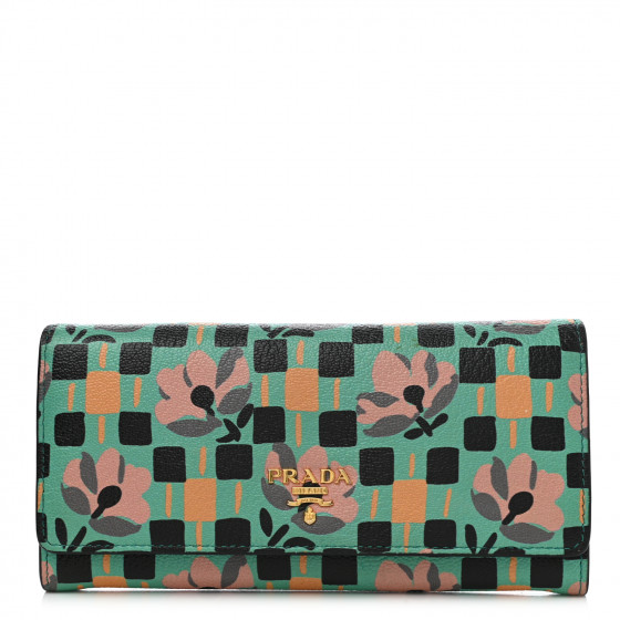 PRADA Goatskin Floral Print Continental Flap Travel Wallet
