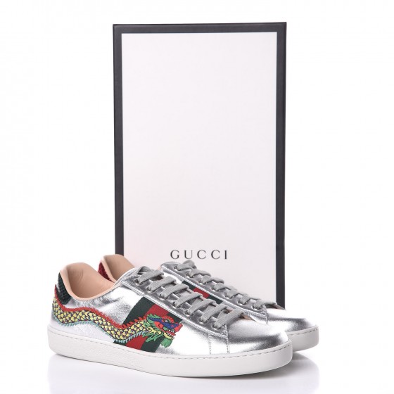 GUCCI Metallic Nappa Ayers Web Dragon Embroidered Mens New