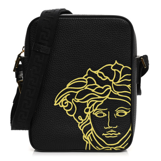 VERSACE Grained Calfskin Messenger Bag Black 1110470
