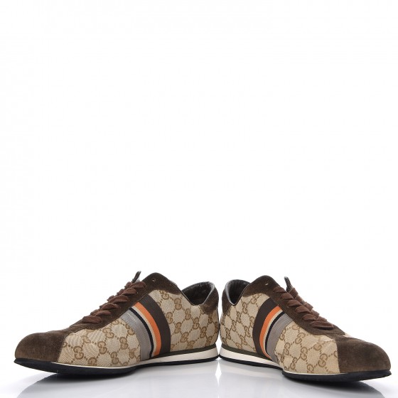 スニーカー Gucci Gg Canvas And Suede Sneakers GUCCI GG Monogram Suede Web Mens Sneakers 10 Brown 285789