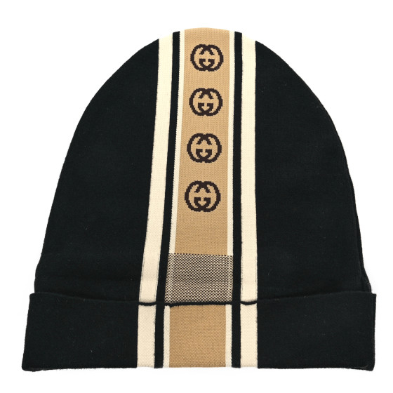 GUCCI Wool Interlocking GG Stripe Beanie XL Black 1595290