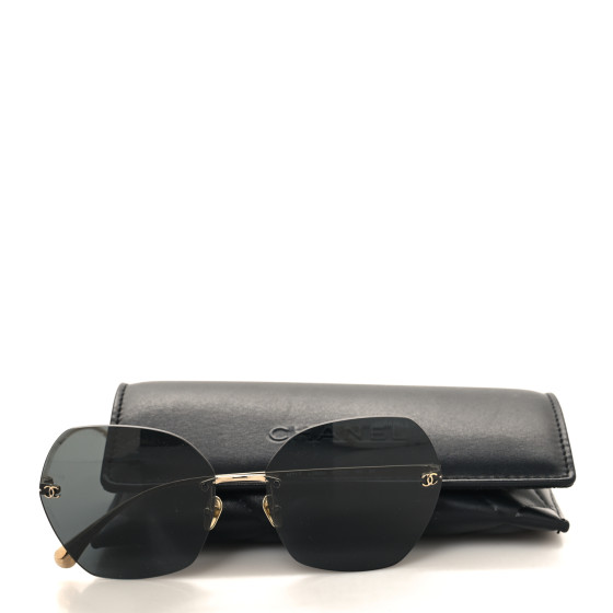 CHANEL Titanium Rimless Square Sunglasses 4271-T Gold Black