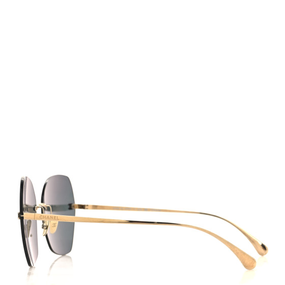 CHANEL Titanium Rimless Square Sunglasses 4271-T Gold Black