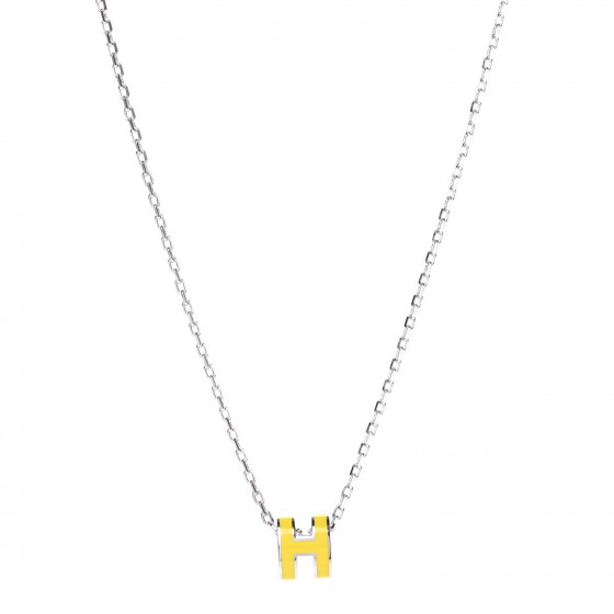 HERMES Lacquered Palladium Mini Pop H Pendant Necklace Jaune