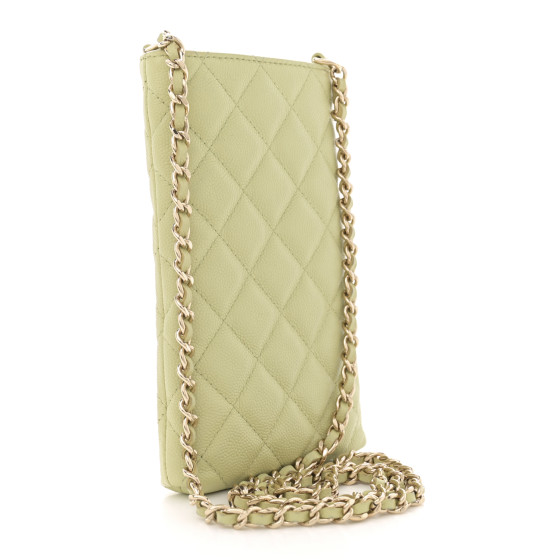 【CHANEL】small bag /phone holder with chain★グリーン CHANEL Caviar Quilted French New Wave Phone Holder With
