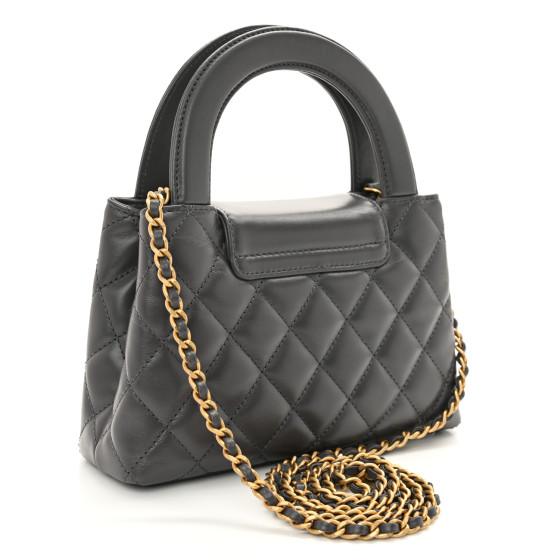 CHANEL Shiny Aged Calfskin Quilted Nano Kelly Shopper Grey