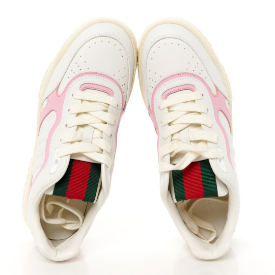【24AW NEW】GUCCI_woman / レザー スニーカー / White Pink GUCCI Calfskin Womens Re-Web Sneakers 39.5 White Pink