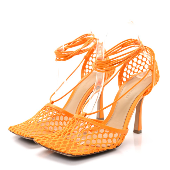BOTTEGA VENETA Mesh Nappa Stretch Ankle Tie Sandals 38.5