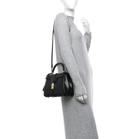 CELINE Satinated Calfskin Small 16 Top Handle Bag Black