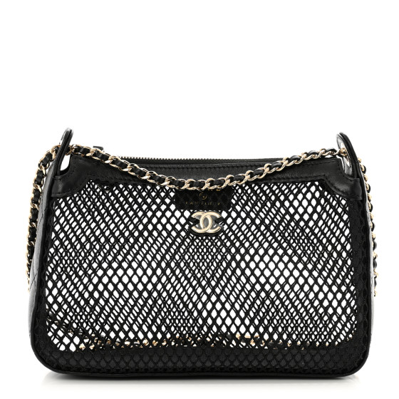 CHANEL Mesh Shiny Lambskin Clutch With Chain Black 1667264