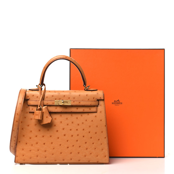 HERMES Ostrich Kelly Sellier 25 Gold 1666047 | FASHIONPHILE