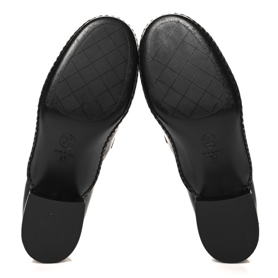 CHANEL Shiny Calfskin Metal CC Loafers 37 Black 1663156