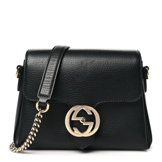 GUCCI Dollar Calfskin Interlocking G Crossbody Bag Black