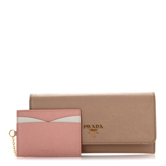 PRADA Saffiano Bi-Color Metal Continental Flap Travel Wallet
