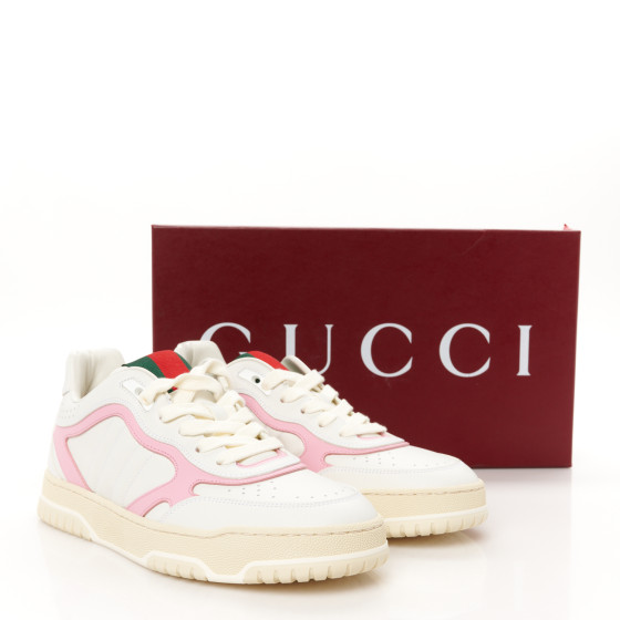 GUCCI Calfskin Womens Re-Web Sneakers 39.5 White Pink