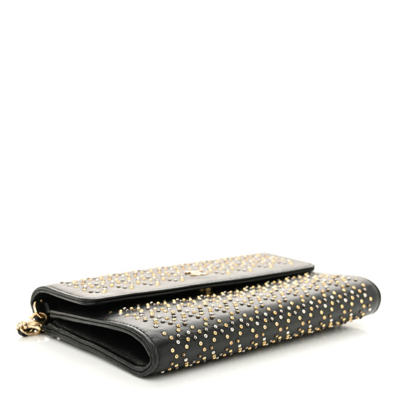 CHANEL Lambskin Studded Wallet on Removable Chain Black
