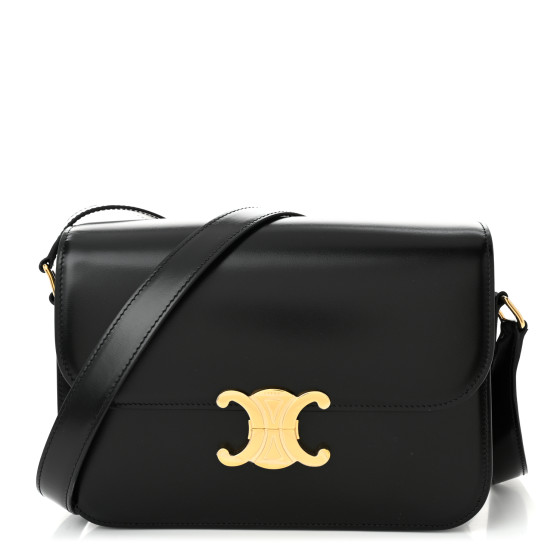関税込★CELINE★Medium Triomphe Bag in Shiny Calfskin Black CLASSIQUE TRIOMPHE BAG IN shiny calfskin - BLACK | CELINE