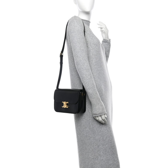 CELINE Shiny Calfskin Medium Triomphe Black 1665777