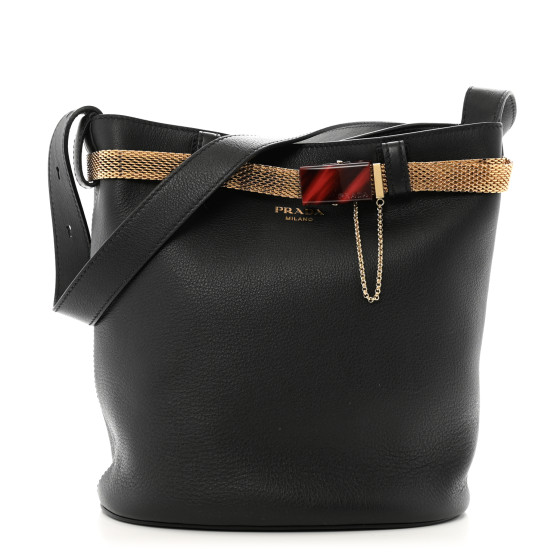 【PRADA】BUCKLE SMALL HANDBAG Black Prada Buckle small leather handbag with belt | PRADA