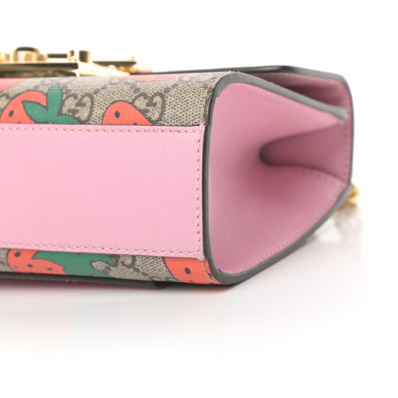 GUCCI GG Supreme Monogram Strawberry Small Padlock Shoulder