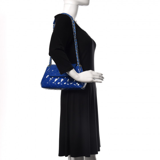 CHANEL Patent Quilted Medium Coco Shine Accordion Flap Blue