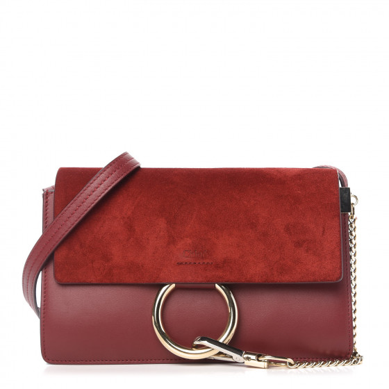 CHLOE Suede Calfskin Small Faye Shoulder Bag Plum Purple 794377
