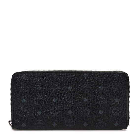 MCM Visetos Large Zip Around Wallet Black