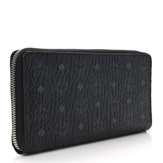MCM Visetos Large Zip Around Wallet Black 1316328 | FASHIONPHILE