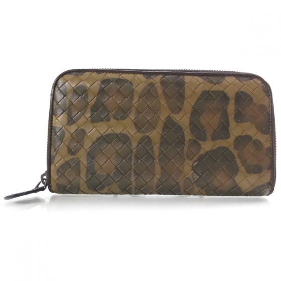 BOTTEGA VENETA Nappa Leopard Print Intrecciato Zip Around Wallet 17462