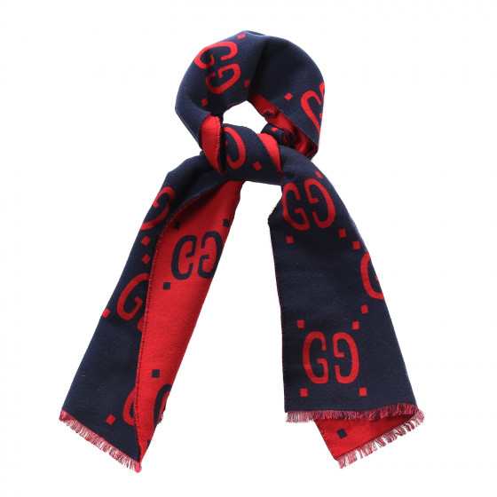 GUCCI Wool Silk Monogram Jumbo GG Freedom Scarf Midnight