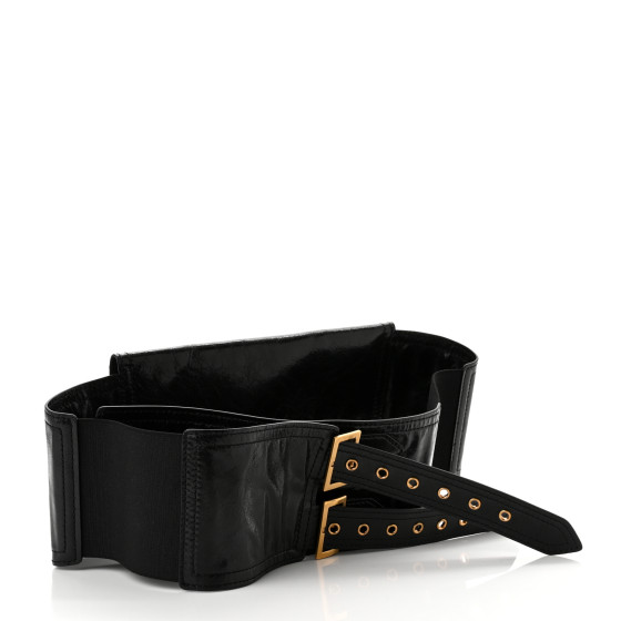 CHRISTIAN DIOR Crinkled Lambskin 135mm Saddle Belt Black