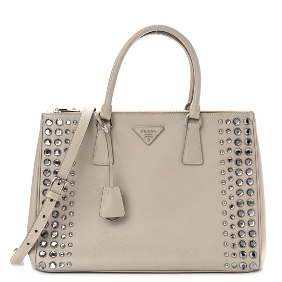 PRADA Saffiano Lux Studded Crystal Medium Galleria Double