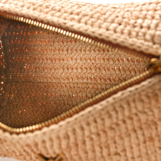SAINT LAURENT Raffia Monogram Cassandre Small Cylindric Bag