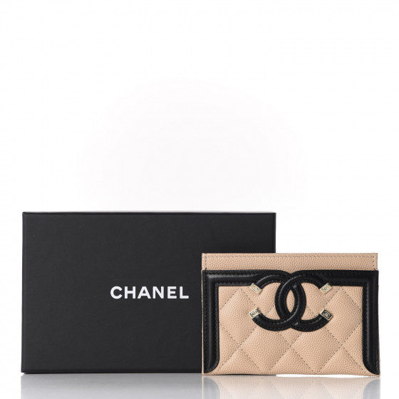 【CHANEL】FILIGREE CARD HOLDER カードホルダー CHANEL Caviar Quilted Filigree Card Holder Blue White Red