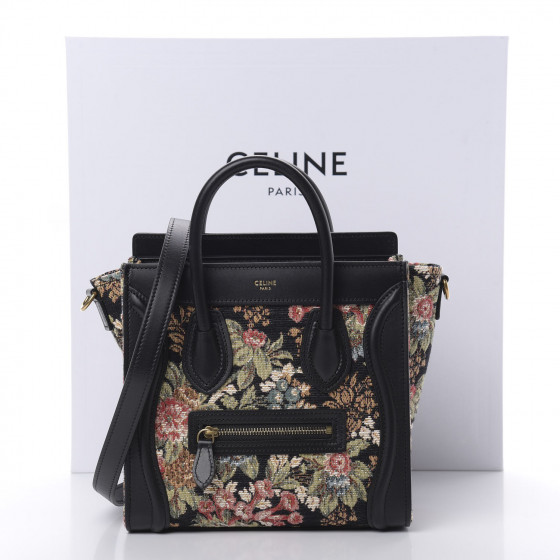 CELINE Calfskin Lambskin Canvas Jacquard Floral Nano Luggage