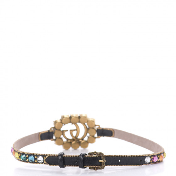 GUCCI Calfskin Crystal Embellished Double G Choker Necklace