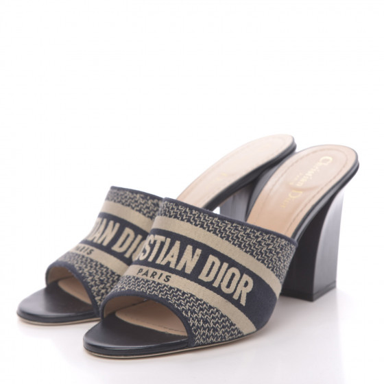 CHRISTIAN DIOR Cotton Embroidered D-Way Heeled Slide Sandal