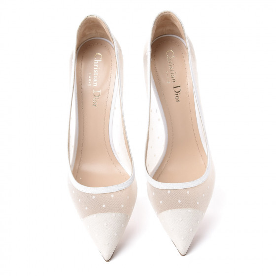CHRISTIAN DIOR Mesh Plumetis Tulle D-Moi Pumps 39.5 White