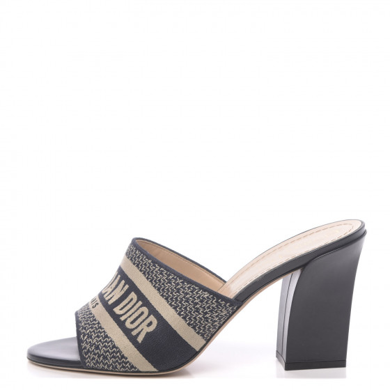 CHRISTIAN DIOR Cotton Embroidered D-Way Heeled Slide Sandal