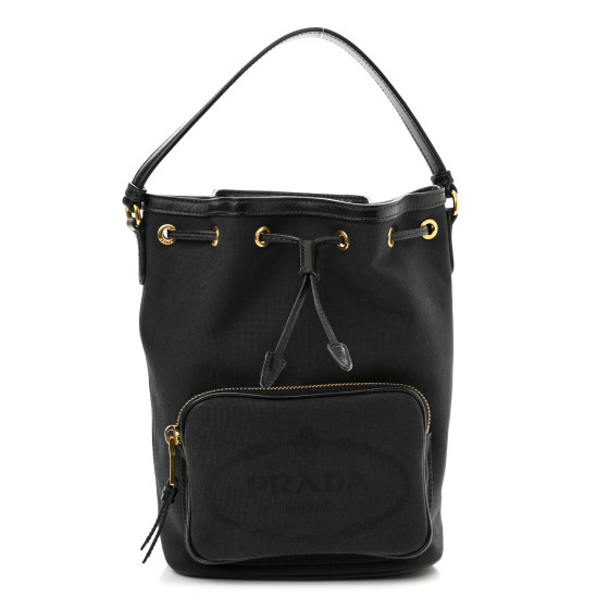 PRADA Jacquard Logo Mini Bucket Bag Black 1229767 | FASHIONPHILE