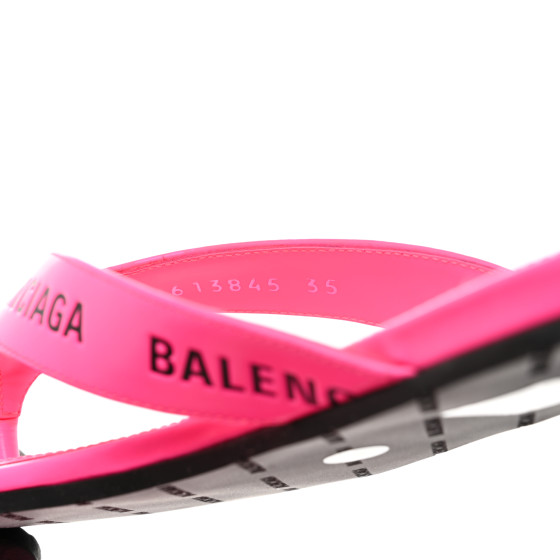 BALENCIAGA Calfskin Logo Thong Sandals 35 Neon Pink 1232031